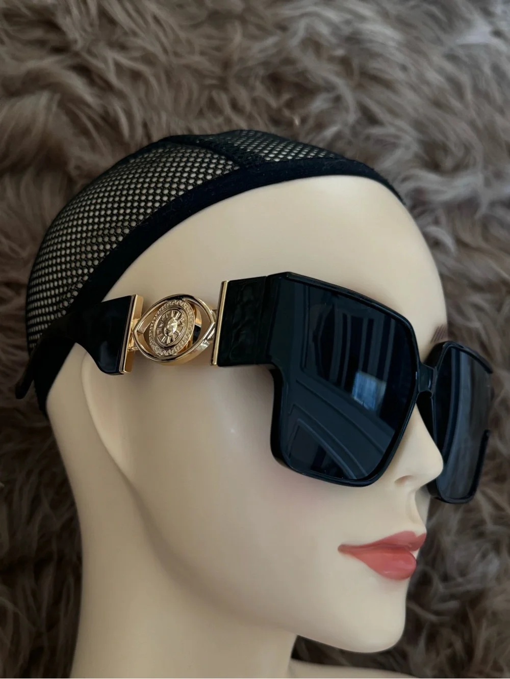 Futuristic sunglasses oversized celestial with gold sun on sides